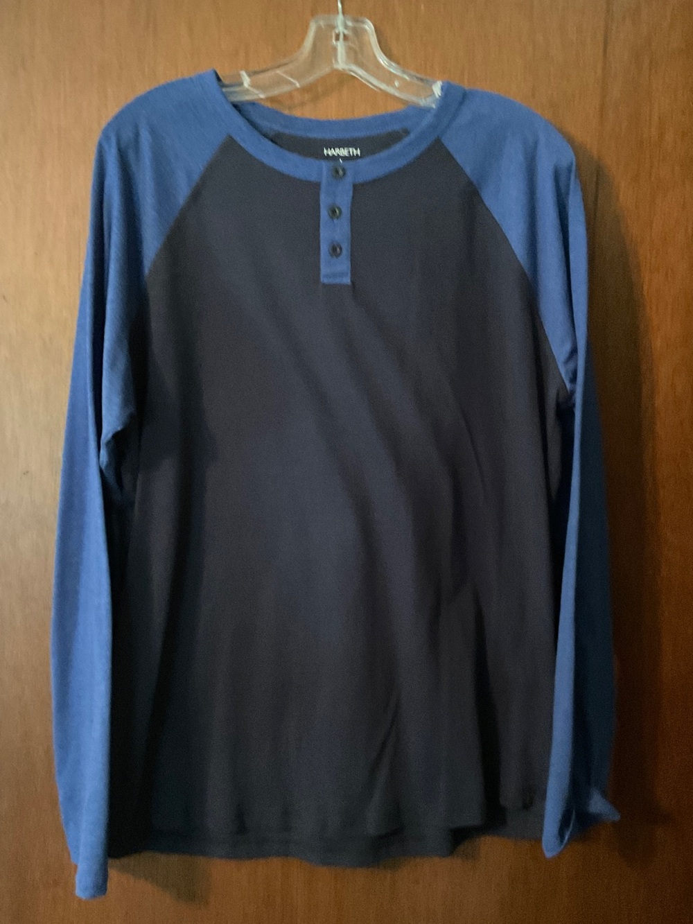 Hanes Navy Body with Blue Raglan Long-Sleeve Henley